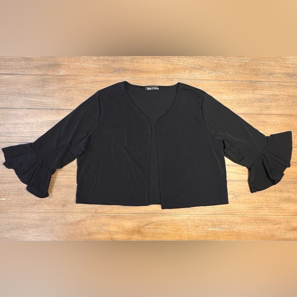 Chic Black Ruffle Sleeve Cardigan